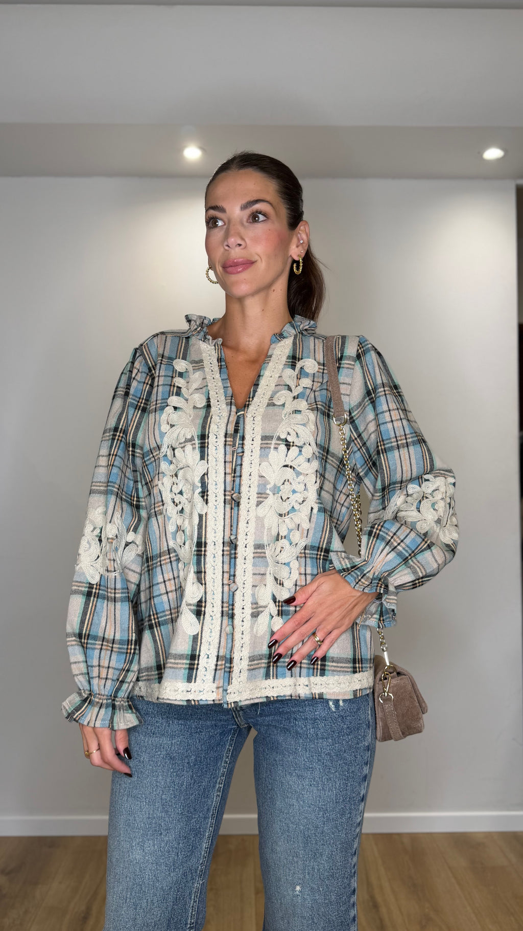 Camicia Quadri Ricamata
