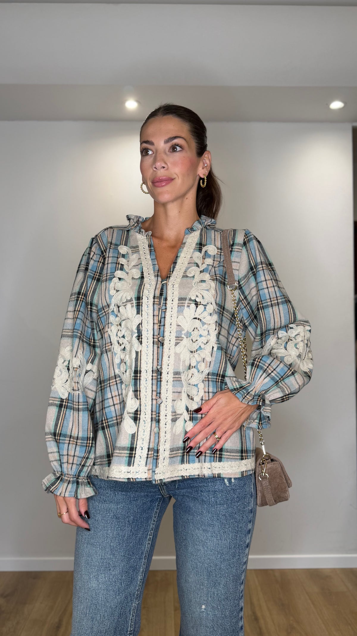 Camicia Quadri Ricamata