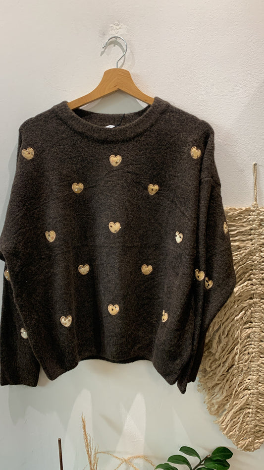 Maglione cuori Strass